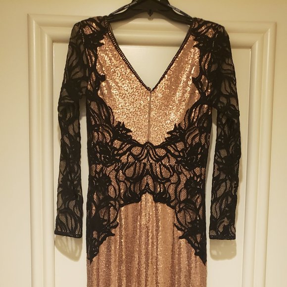 Tadashi Shoji Black & Gold Evening Gown, Size 2 - Picture 2 of 5
